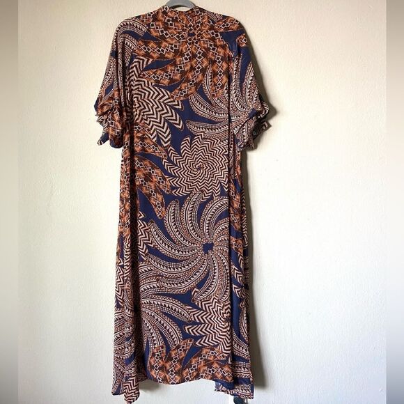 Farm Rio Yawanawa Vanahu Midi Blue Orange Shirt Dress Size S - Picture 10 of 13